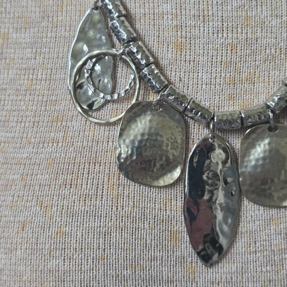 Chicos Necklace Gold & Silver Tone Disc Ring Beaded Statement 18" Boho - Picture 6 of 7